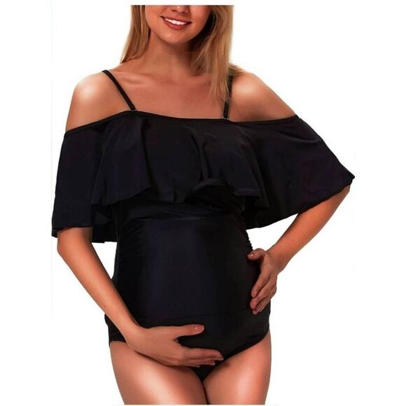 Jinyongxin Black Ruffle Maternity Swimsuit Size Small - Picture 1 of 8
